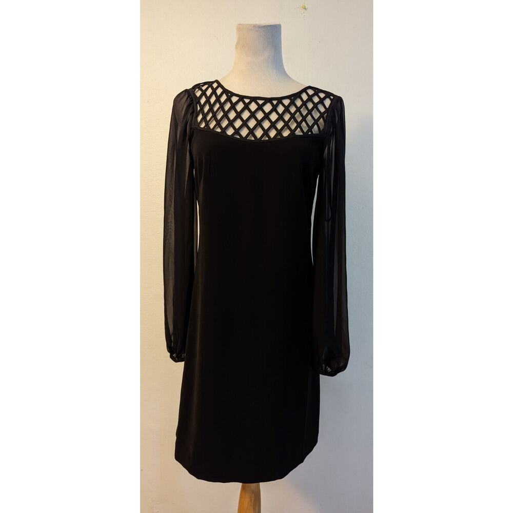 New White House Black Market sz 0 Shift Dress long sleeves black whbm Q1